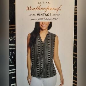 Weatherproof Vintage Black & White Patterned Button Down Sleeveless Blouse Top L